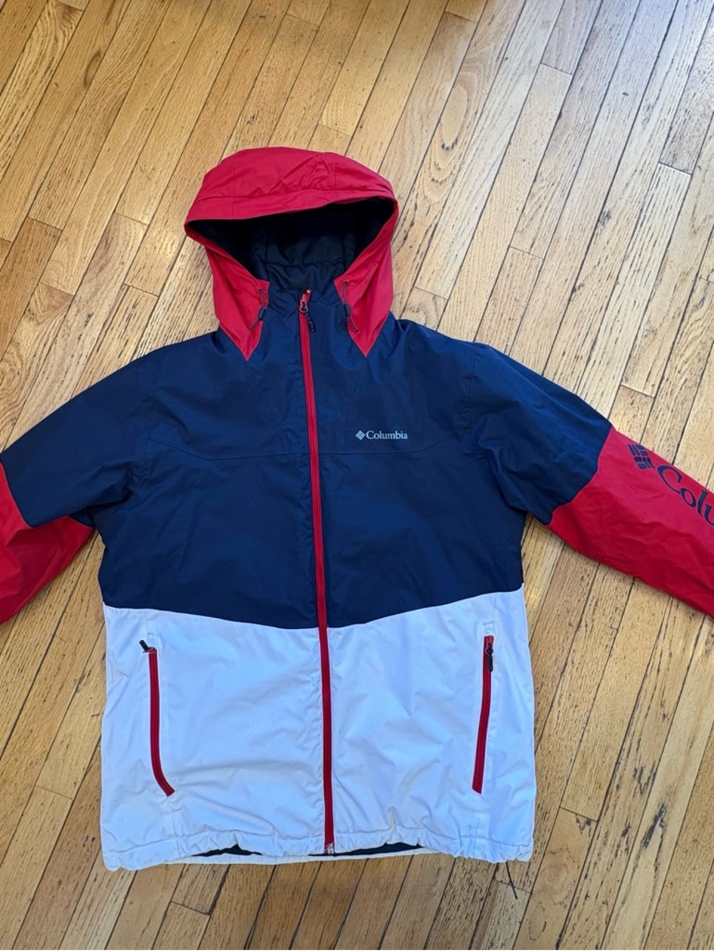 Columbia Navy, Red & White Colorblock Hooded Jacket